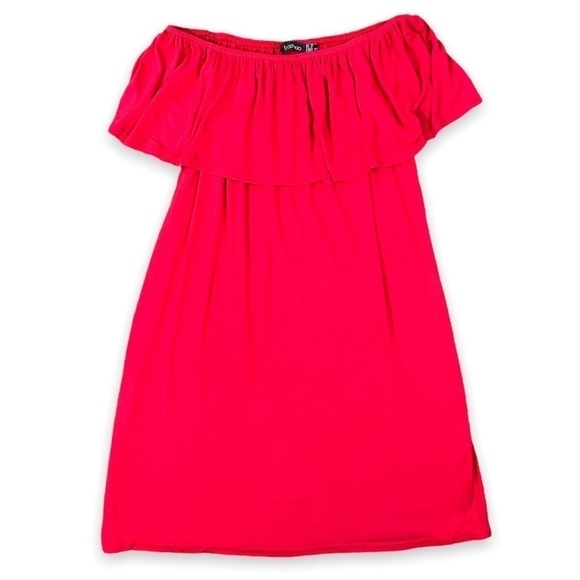 NWT Boohoo Off the Shoulder Cherry Red Swing Dress sz 6 - Picture 2 of 10